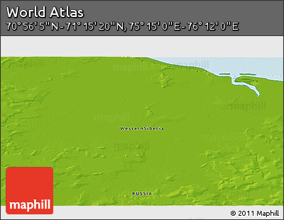 Physical 3D Map of the Area around 71° 5' 42" N, 75° 43' 29" E