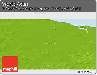 Physical 3D Map of the Area around 71° 5' 42" N, 75° 43' 29" E