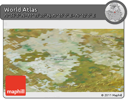 Satellite 3D Map of the Area around 71° 5' 42" N, 75° 43' 29" E