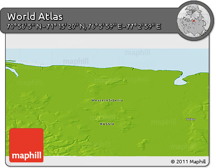 Physical 3D Map of the Area around 71° 5' 42" N, 76° 34' 29" E