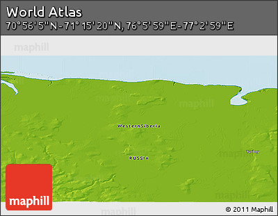 Physical 3D Map of the Area around 71° 5' 42" N, 76° 34' 29" E