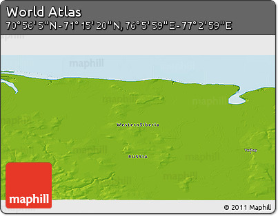 Physical 3D Map of the Area around 71° 5' 42" N, 76° 34' 29" E