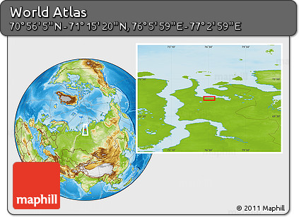 Physical Location Map of the Area around 71° 5' 42" N, 76° 34' 29" E