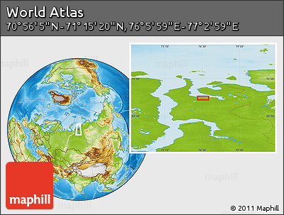 Physical Location Map of the Area around 71° 5' 42" N, 76° 34' 29" E