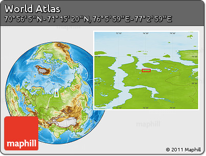 Physical Location Map of the Area around 71° 5' 42" N, 76° 34' 29" E