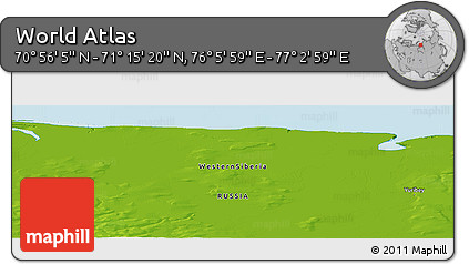 Physical Panoramic Map of the Area around 71° 5' 42" N, 76° 34' 29" E