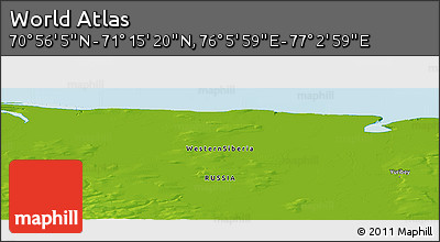 Physical Panoramic Map of the Area around 71° 5' 42" N, 76° 34' 29" E