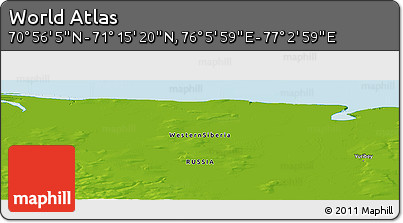 Physical Panoramic Map of the Area around 71° 5' 42" N, 76° 34' 29" E