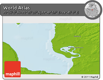 Physical 3D Map of the Area around 71° 5' 42" N, 78° 16' 30" E