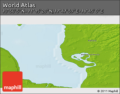 Physical 3D Map of the Area around 71° 5' 42" N, 78° 16' 30" E