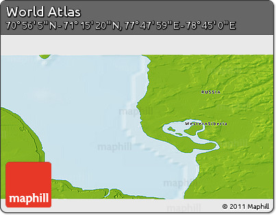 Physical 3D Map of the Area around 71° 5' 42" N, 78° 16' 30" E