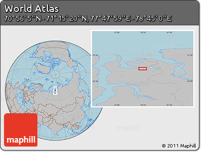 Gray Location Map of the Area around 71° 5' 42" N, 78° 16' 30" E, hill shading