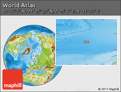 Physical Location Map of the Area around 71° 5' 42" N, 7° 43' 29" E