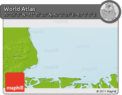 Physical 3D Map of the Area around 71° 5' 42" N, 82° 31' 30" E