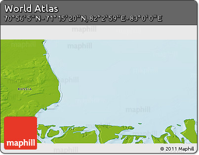 Physical 3D Map of the Area around 71° 5' 42" N, 82° 31' 30" E