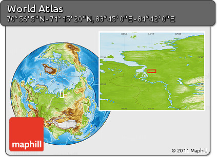 Physical Location Map of the Area around 71° 5' 42" N, 84° 13' 29" E