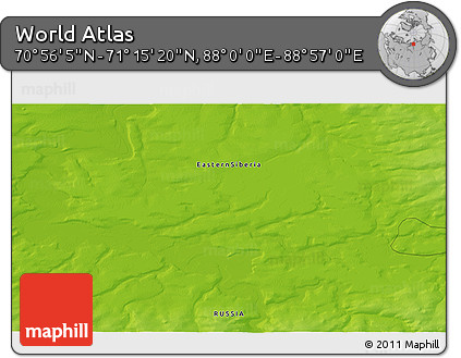 Physical 3D Map of the Area around 71° 5' 42" N, 88° 28' 29" E