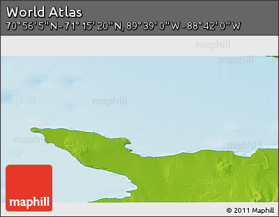 Physical 3D Map of the Area around 71° 5' 42" N, 89° 10' 30" W