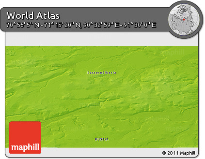 Physical 3D Map of the Area around 71° 5' 42" N, 91° 1' 30" E