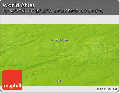 Physical 3D Map of the Area around 71° 5' 42" N, 91° 1' 30" E