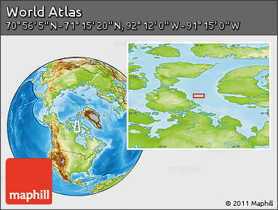 Physical Location Map of the Area around 71° 5' 42" N, 91° 43' 29" W