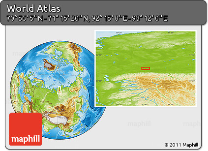 Physical Location Map of the Area around 71° 5' 42" N, 92° 43' 29" E