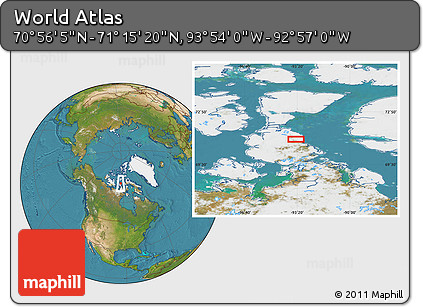 Satellite Location Map of the Area around 71° 5' 42" N, 93° 25' 30" W