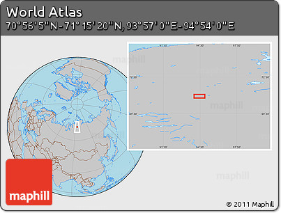 Gray Location Map of the Area around 71° 5' 42" N, 94° 25' 30" E