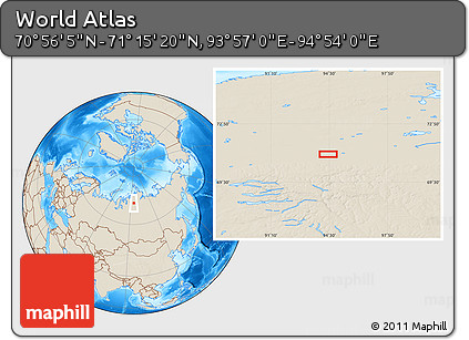 Shaded Relief Location Map of the Area around 71° 5' 42" N, 94° 25' 30" E