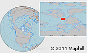 Gray Location Map of the area around 71° 5' 42" N, 96° 49' 29" W, hill shading