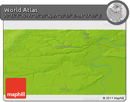 Physical 3D Map of the Area around 71° 5' 42" N, 97° 49' 29" E