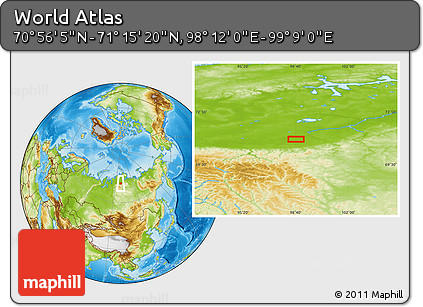 Physical Location Map of the Area around 71° 5' 42" N, 98° 40' 30" E