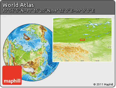 Physical Location Map of the Area around 71° 5' 42" N, 98° 40' 30" E