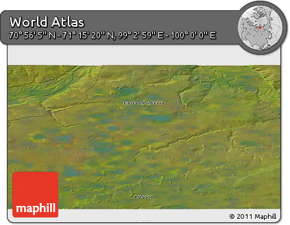 Satellite 3D Map of the Area around 71° 5' 42" N, 99° 31' 30" E