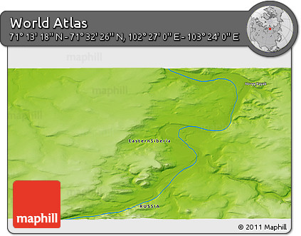 Physical 3D Map of the Area around 71° 22' 52" N, 102° 55' 30" E