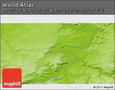Physical 3D Map of the Area around 71° 22' 52" N, 102° 55' 30" E