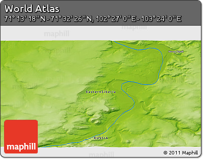 Physical 3D Map of the Area around 71° 22' 52" N, 102° 55' 30" E