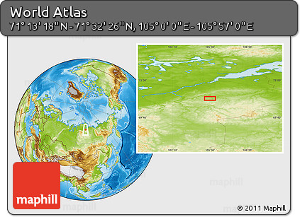 Physical Location Map of the Area around 71° 22' 52" N, 105° 28' 29" E