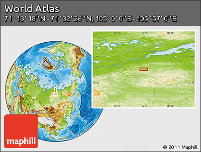Physical Location Map of the Area around 71° 22' 52" N, 105° 28' 29" E