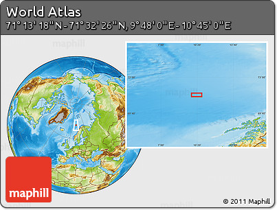 Physical Location Map of the Area around 71° 22' 52" N, 10° 16' 30" E