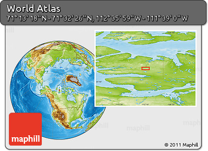 Physical Location Map of the Area around 71° 22' 52" N, 112° 7' 30" W