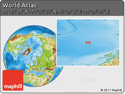 Physical Location Map of the Area around 71° 22' 52" N, 11° 7' 30" E