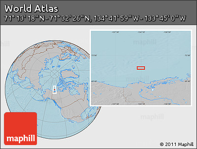 Gray Location Map of the Area around 71° 22' 52" N, 134° 13' 29" W, hill shading