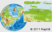 Physical Location Map of the area around 71° 22' 52" N, 143° 43' 29" E