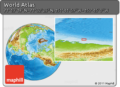 Physical Location Map of the Area around 71° 22' 52" N, 151° 13' 29" W