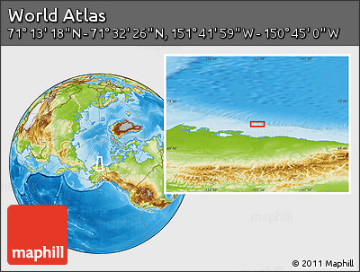 Physical Location Map of the Area around 71° 22' 52" N, 151° 13' 29" W