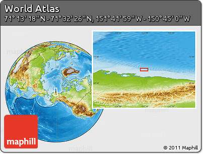 Physical Location Map of the Area around 71° 22' 52" N, 151° 13' 29" W