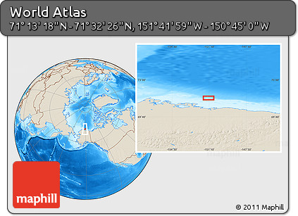 Shaded Relief Location Map of the Area around 71° 22' 52" N, 151° 13' 29" W