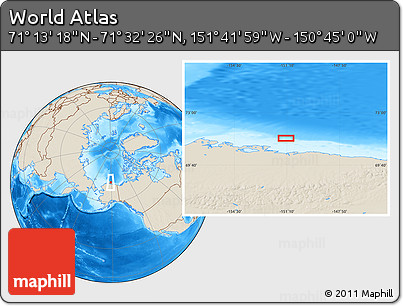 Shaded Relief Location Map of the Area around 71° 22' 52" N, 151° 13' 29" W