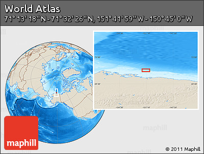 Shaded Relief Location Map of the Area around 71° 22' 52" N, 151° 13' 29" W